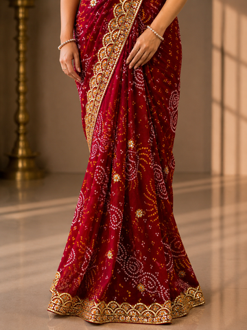 Ranas Red Color Kacchi Patti Work Saree