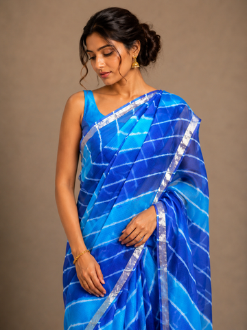 Ranas Blue Color Leheriya Kota Silk Saree