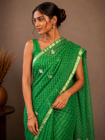Ranas Bottle Green Color Leheriya Mothda Saree