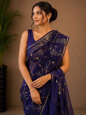 Rana Purple Color Aari & Sequins Work Designer Saree