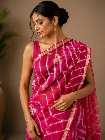 Ranas Aari & Sequins work Leheriya Saree