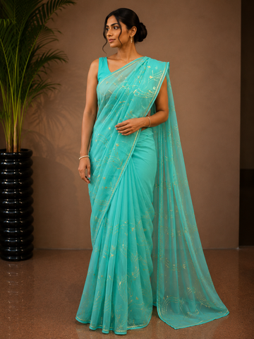 Ranas Sea Green Color Designer Saree