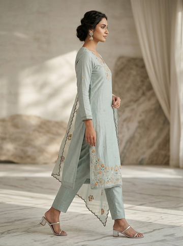 Ranas Sea Green Color Resham Work Suit