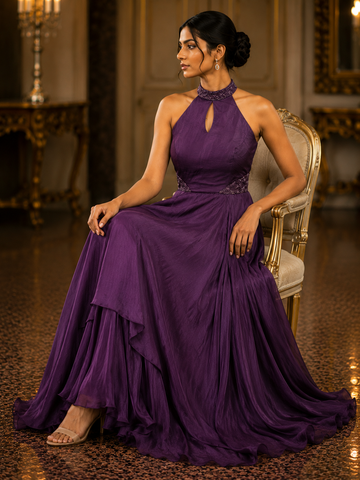 Ranas Purple Color Cocktail Gown