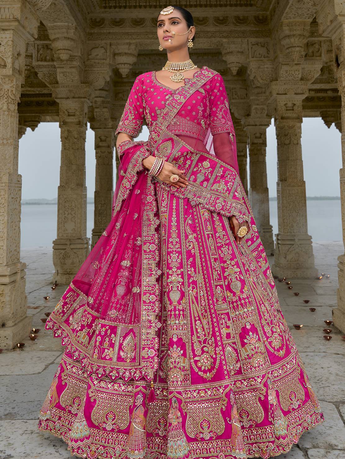Ranas Pink Raw Silk Bridal Wedding Lehenga