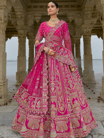 Ranas Pink Raw Silk Bridal Wedding Lehenga