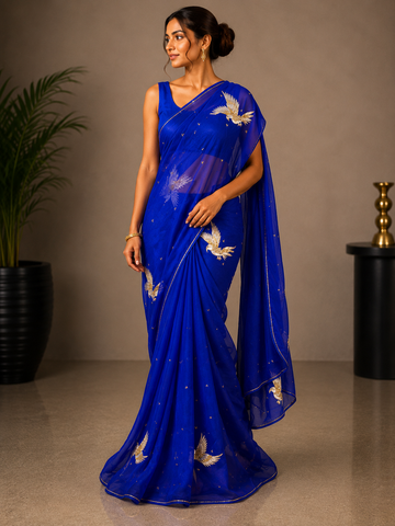 Ranas Blue Shaded Pure Chiffon Designer Saree