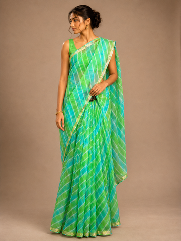 Ranas Green Color Kota Silk Leheriya Saree