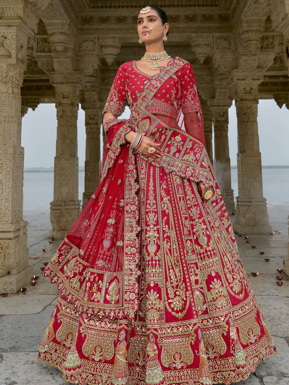 Ranas Red Raw Silk Bridal Wedding Lehenga