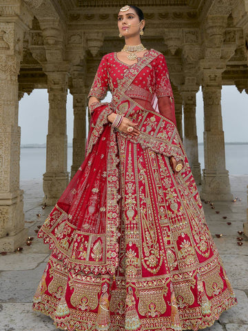 Ranas Red Raw Silk Bridal Wedding Lehenga