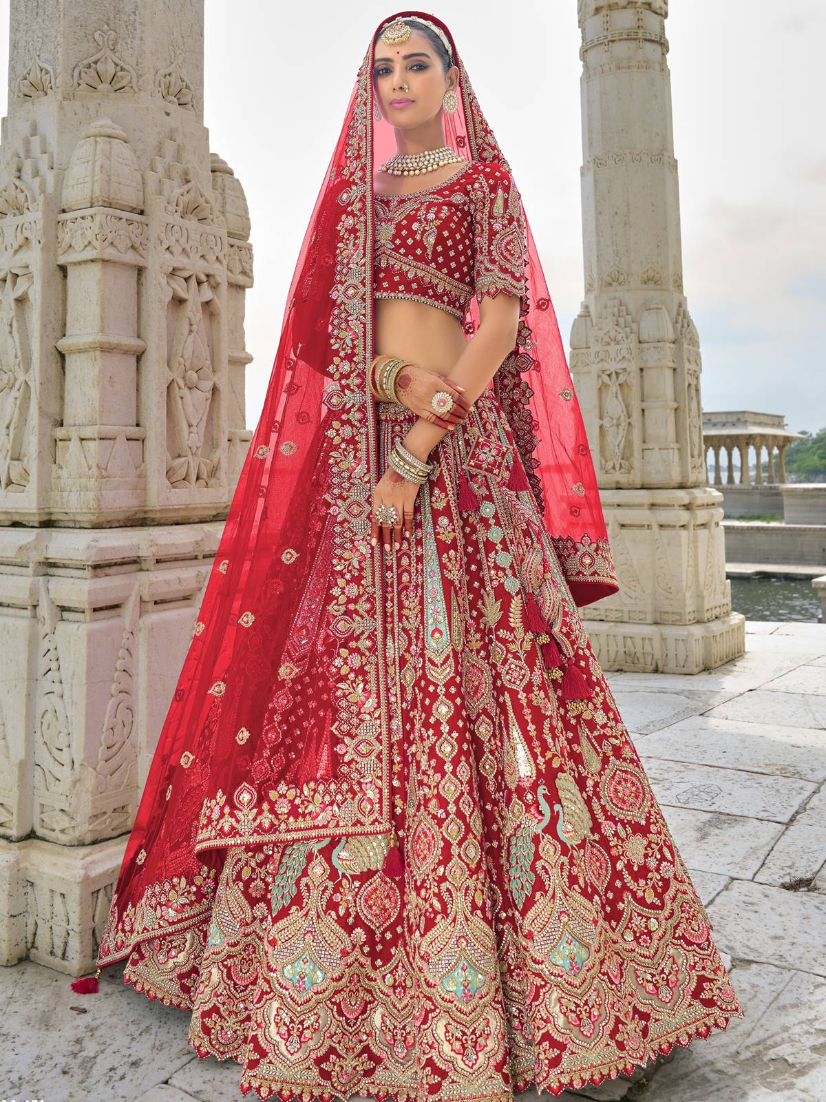 Ranas Red Raw Silk Bridal Wedding Lehenga