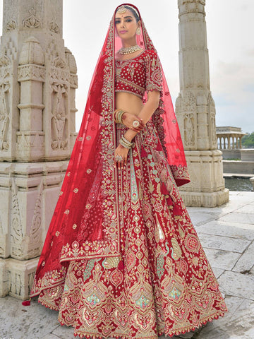 Ranas Red Raw Silk Bridal Wedding Lehenga