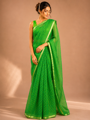 Ranas Green Color Kota Silk Leheriya Mothda Saree