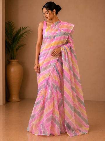 Ranas Multicolor Kota Silk Leheriya Saree