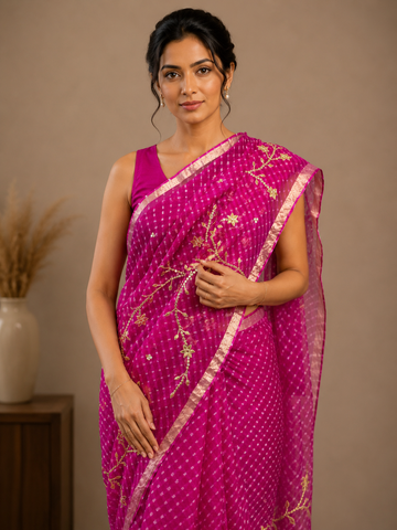 Rana Rani Color Leheriya Mothda Kota Silk Saree