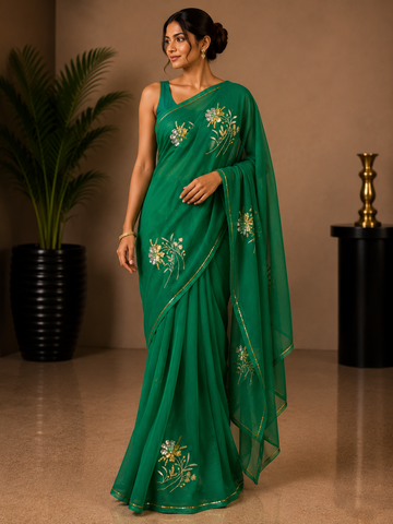 Ranas Green Color Pure Chiffon Designer Saree