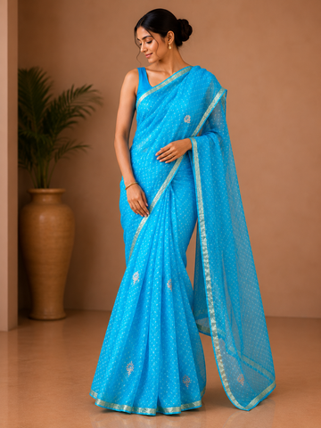 Ranas Firozi Color Kota Silk Leheriya Mothda Saree