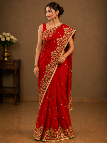 Ranas Red Color Designer Saree