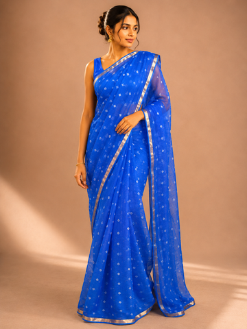 Ranas Blue Mukaish work Kota Silk Bandhej Saree