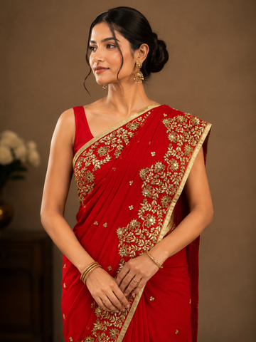 Ranas Red Color Designer Saree