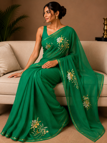 Ranas Green Color Pure Chiffon Designer Saree