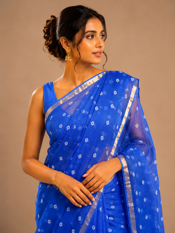 Ranas Blue Mukaish work Kota Silk Bandhej Saree