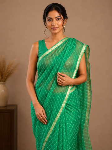 Ranas Green Color Leheriya Mothda Saree