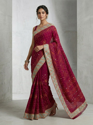 Ranas Red Bandhej Saree