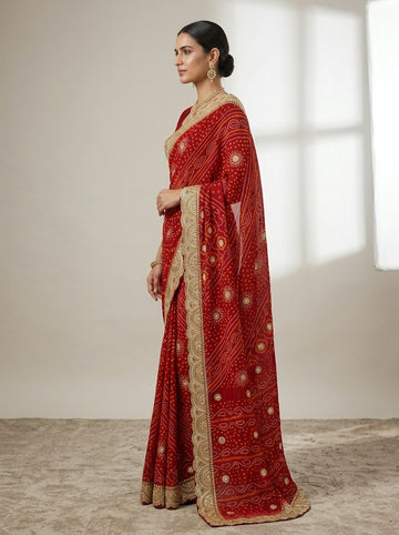 Ranas Red Bandhej Saree