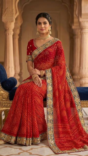 Ranas Red Bhandej Saree
