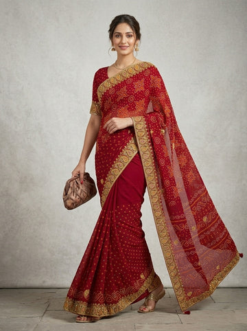Ranas Red Bandhej Saree