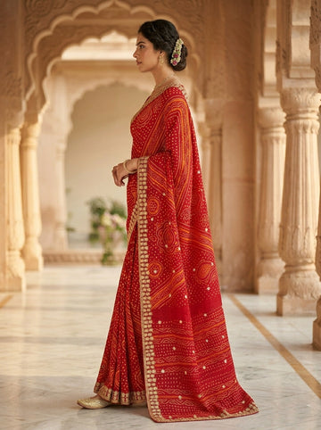 Ranas Red Bandhej Saree