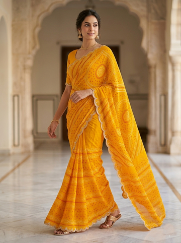 Ranas Mustard Yellow Bandhej Saree