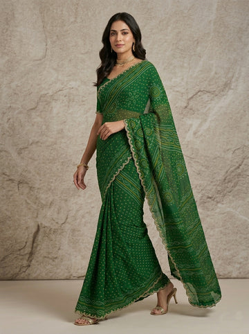 Ranas Bottle Green Bandhej Saree
