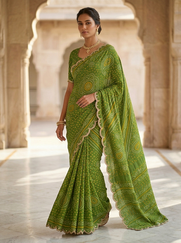 Ranas Olive Green Bandhej Saree