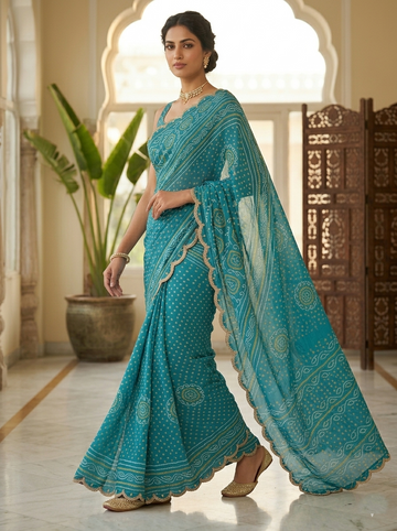 Ranas Teal Blue Bandhej Saree
