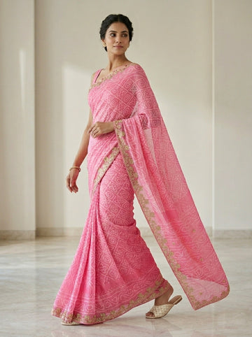 Ranas Pink Color Bandhej Saree