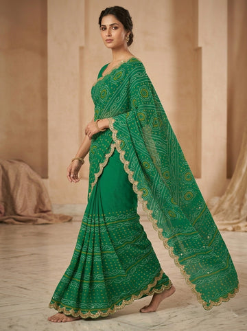 Ranas Emerald Green Bandhej Saree
