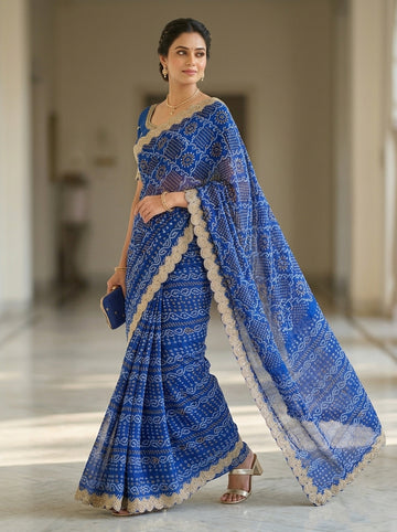 Ranas Blue Color Bandhej Saree