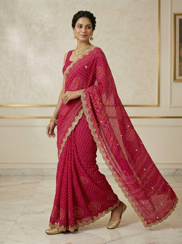 Ranas Rani Color Bandhej Saree