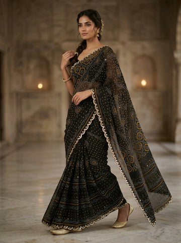 Ranas Black Bandhej Saree