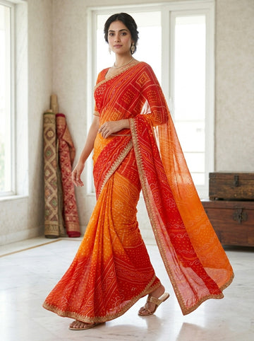Ranas Shaded Orange Saree