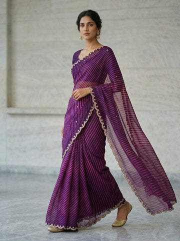 Ranas Purple Leheriya Saree