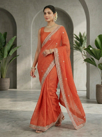Ranas Orange color Mothda Saree