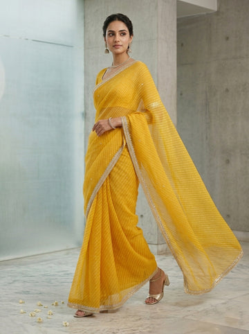 Ranas Yellow Mothda Saree