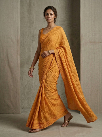 Ranas Yellow Mothda Saree