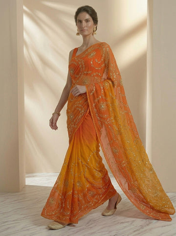Ranas Orange Shaded Sikiya Gota Saree