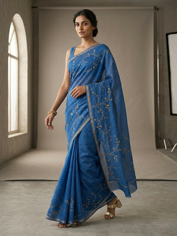 Ranas Blue Leheriya Kota Silk Saree