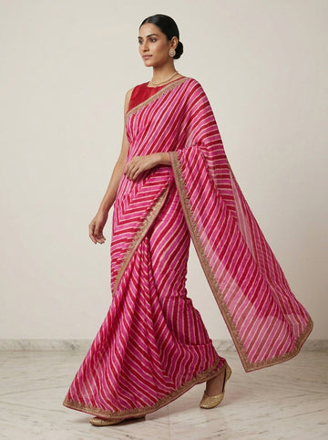 Ranas Tussar Silk Leheriya Saree