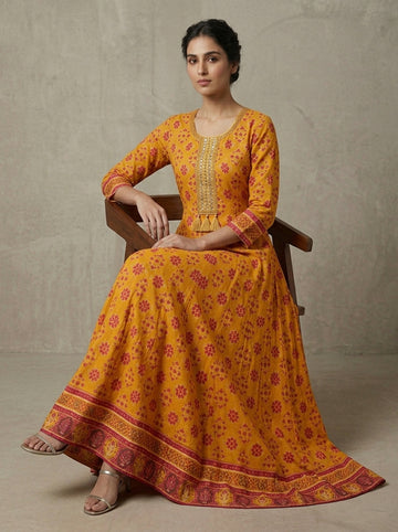 Ranas Mustard Yellow Printed Gown